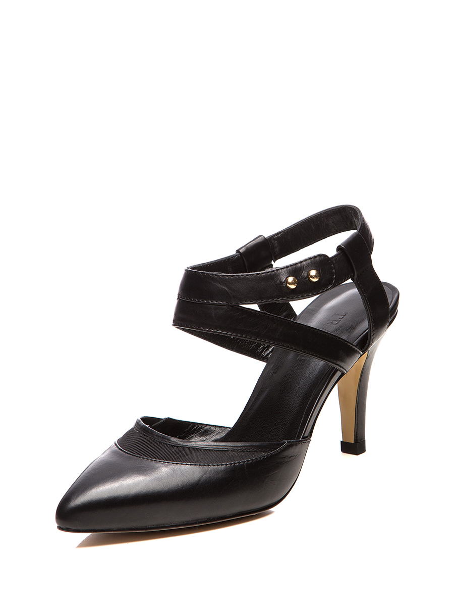 TRANOI 黑色网面拼接搭带尖头高跟鞋