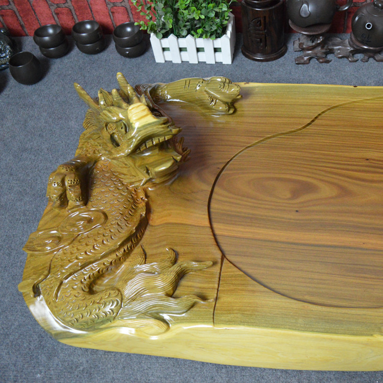 Green sandalwood finely carved Xianglong whole solid wood tea tray tea sea tea Taikoofu tea with chicken wings wood black sandalwood