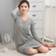 Áo ngủ nữ mùa xuân và mùa thu cotton dài tay không mặc áo ngực cup một dịch vụ gia đình rắn màu đồ ngủ phụ nữ với miếng đệm ngực váy ngủ lụa Đêm đầm