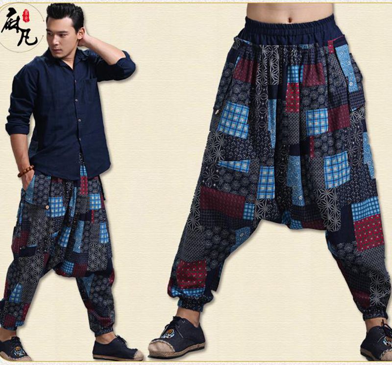 Nepali National Wind Cotton Hemp Hip Hop Street Dance Men's Pants Loose Skirt Pants Low Crotch Cross Pants Down Pants Flying Rat Kharen Pants