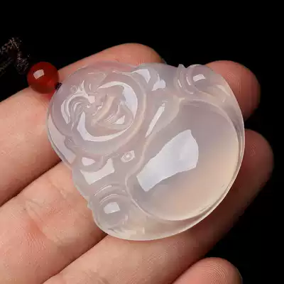 Natural Chalcedony Maitreya Buddha Pendant Floating flower Chalcedony Agate Buddha Male Jade pendant Pendant Jade jewelry Jade brand Jade Jade