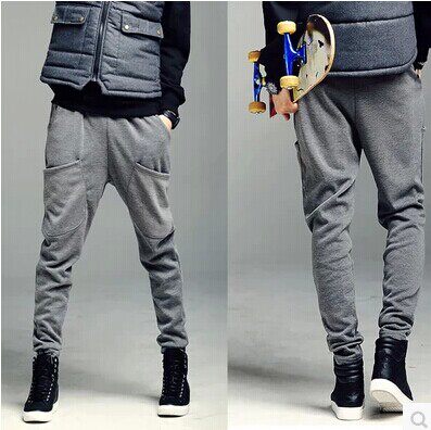 Harem pants men's thickened winter men's pants plus velvet boys' harem pants 2018 men's cotton warm pants trendy