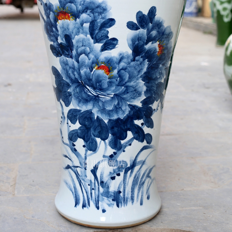 Hand - made peony great vase of blue and white porcelain goddess of mercy bottle of large vases, porcelain of jingdezhen ceramic sitting room big furnishing articles