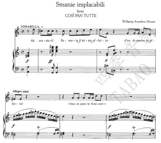 Woman's heart Dorabella Smanie Implacabil difficult to calm the fanatic vocal piano accompaniment spectrum
