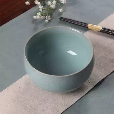 Longquan celadon tableware bowl Ceramic rice bowl Large brother kiln bowl Dessert bowl Household bowl 4 5 inch ice crack Chinese style