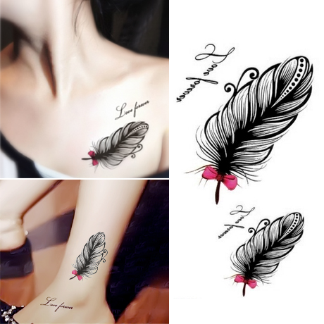 Original Personality Feather tattooed with female lock bones Ankle Waterproof Male emulated tattoo Tattooed Tattoo stickers Scar Mark