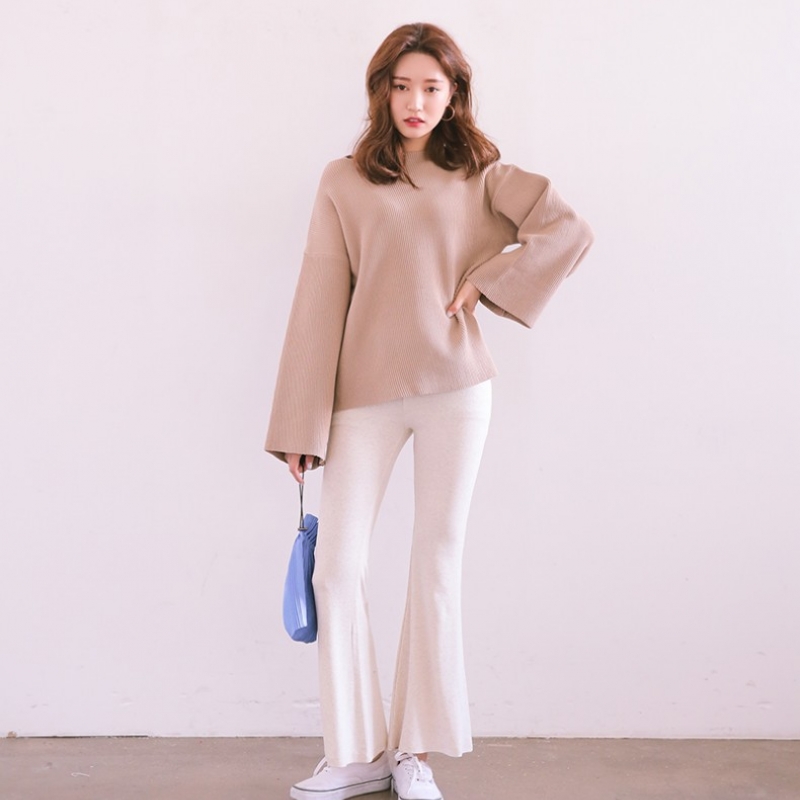 韩国stylenanda官方正品 时尚罗纹喇叭打底裤-燕麦色