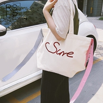 Ruo Suliang original homemade ins Super fire bag embroidery ribbon simple tide fairy shoulder canvas bag Japan and South Korea