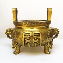 Pure brass bronze enshrined Guan Gong incense burner three-legged double ears