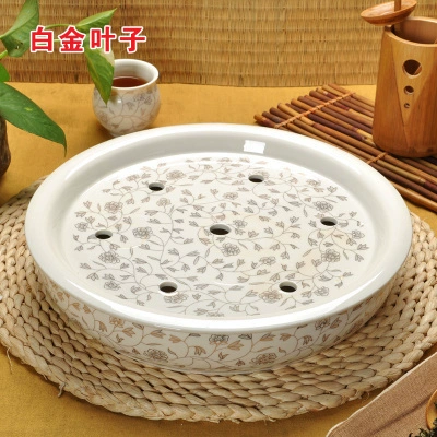 Màu xanh và trắng sứ lớn 12 inch lưu trữ nước tròn gốm khay trà khay trà kung fu bộ trà tảo bẹ bao gồm rửa trà - Trà sứ