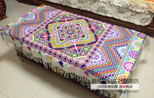 Ethnic style handmade cross-stitch long tablecloth Chinese retro sofa cushion cloth folk handicraft 90*152