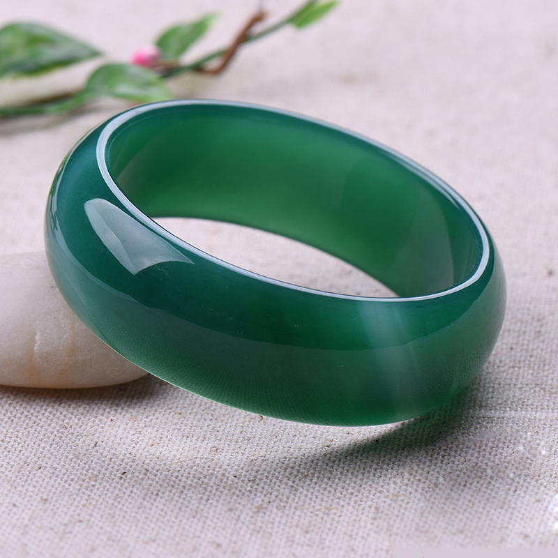 Pure natural green agate jade bracelet widened and thickened women's chalcedony jade bracelet ethnic style jade fashion jewelry