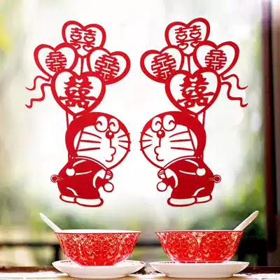 Wedding happy words stickers wedding room layout creative supplies non-woven flocking Doraemon blue fat man Cat