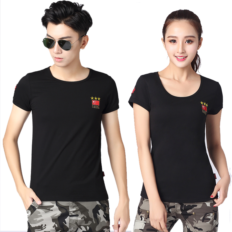 Outdoor sashimi T-shirt male and female round collar army fan short sleeve blouse summer black water soldier dance dress uniform half sleeve pure cotton