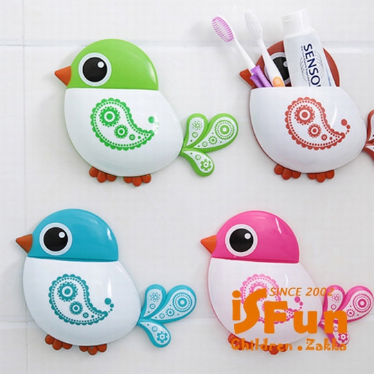 【iSFun】缤纷小鸟 吸盘卫浴收纳架/桃台湾官网直邮进口