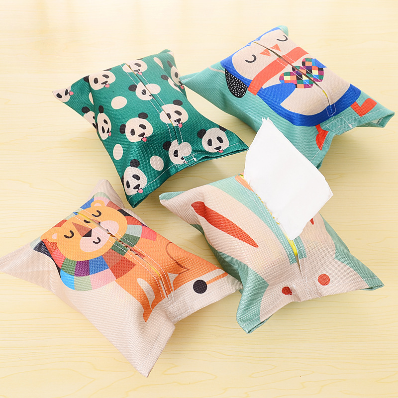 Cartoon creative cute cotton and hemp extractable tissue box set car household living room toilet fabric tissue tissue box