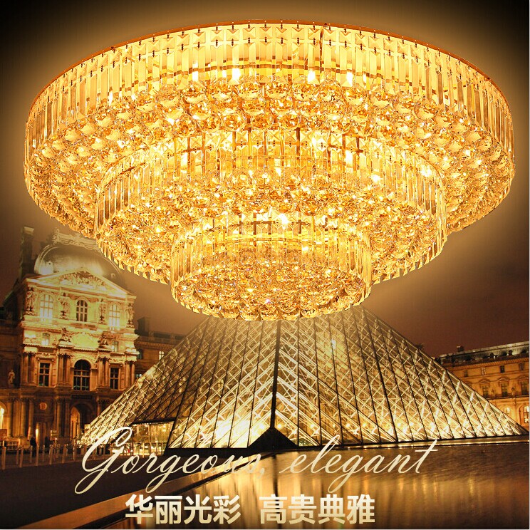 led golden water crystal lamp round large living room hotel engineering suction top lighting lamps 1 2 1 5 1 8 2 m