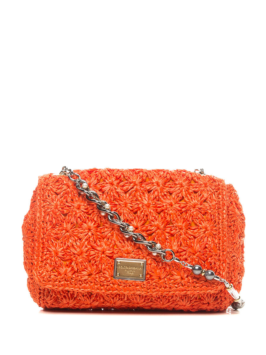 Dolce&Gabbana 橙色编织花翻盖珠链小包