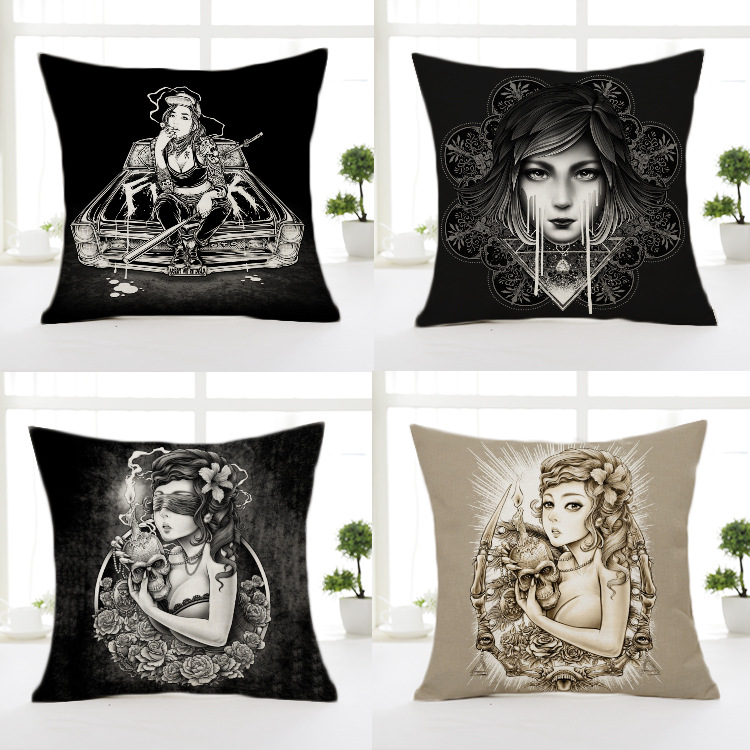 European and American foreign trade hot selling personality girls cotton linen with pillow speed selling Tongdunhuang WISH bestselling home back cushion cover