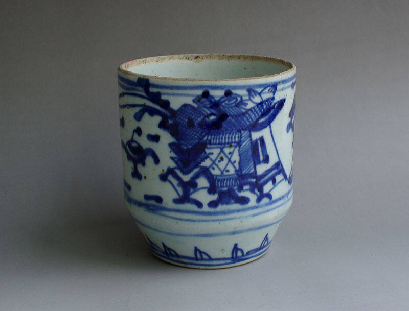 Old objects ancient play Miscellaneous Qing Dynasty green flower Grand flush cup tea leaf jar