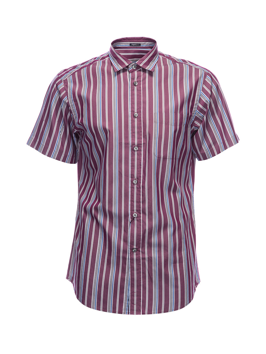 ZEGNA SPORT 拼色层次条纹短袖衬衫