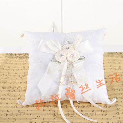 Wedding Celebration White Newcomer Ring Pillow Square Pearl Flowers Withdrawal Pillow Eurostyle Wedding