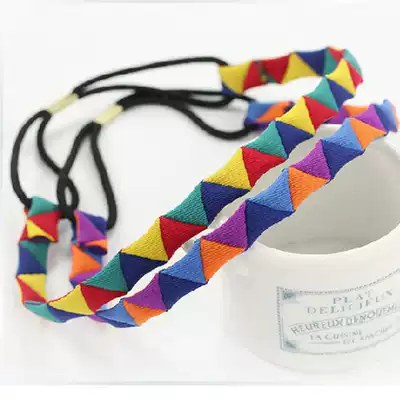 Ethnic style multi-color stitching geometric hair band hair band headdress fashion matching style