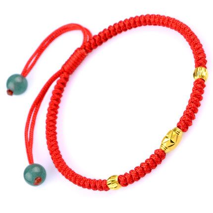 Passepartout natal year gold beads red rope hand 24K pure gold transfer beads for men and women couples gift