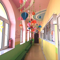 Kindergarten decoration hanging mall classroom corridor Store environment layout Air creative hanging umbrella willow rattan