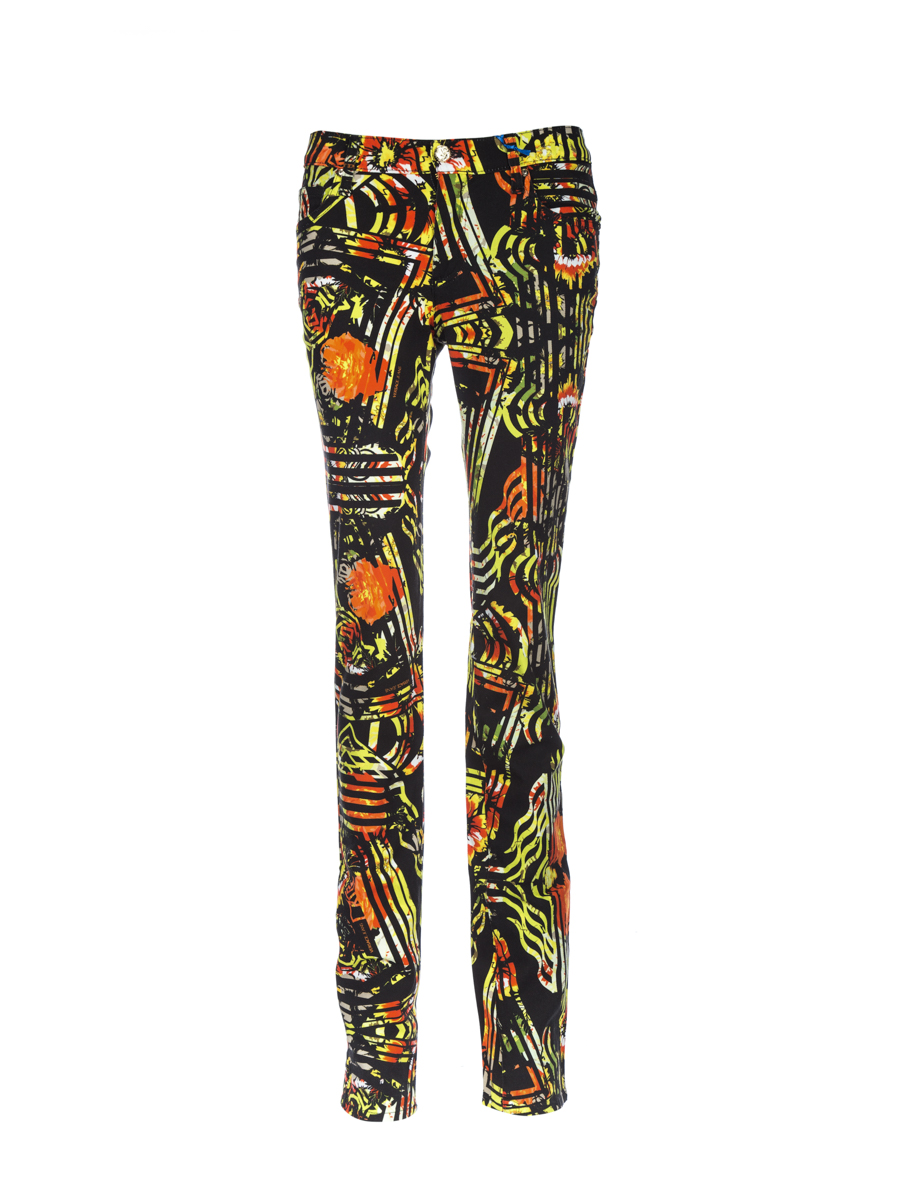 versace jeans 黑色插袋式印花修身长裤