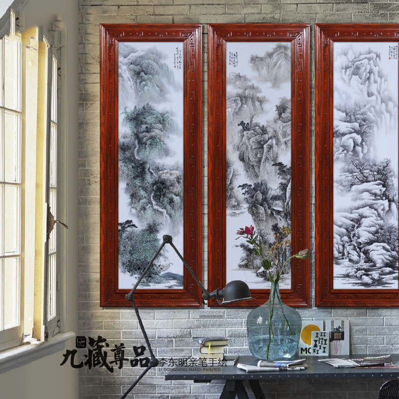 Jingdezhen ceramic dong - Ming li personally hand - made color ink, spring, summer, autumn and winter adornment porcelain plate paintings of Chinese style living room furnishing articles