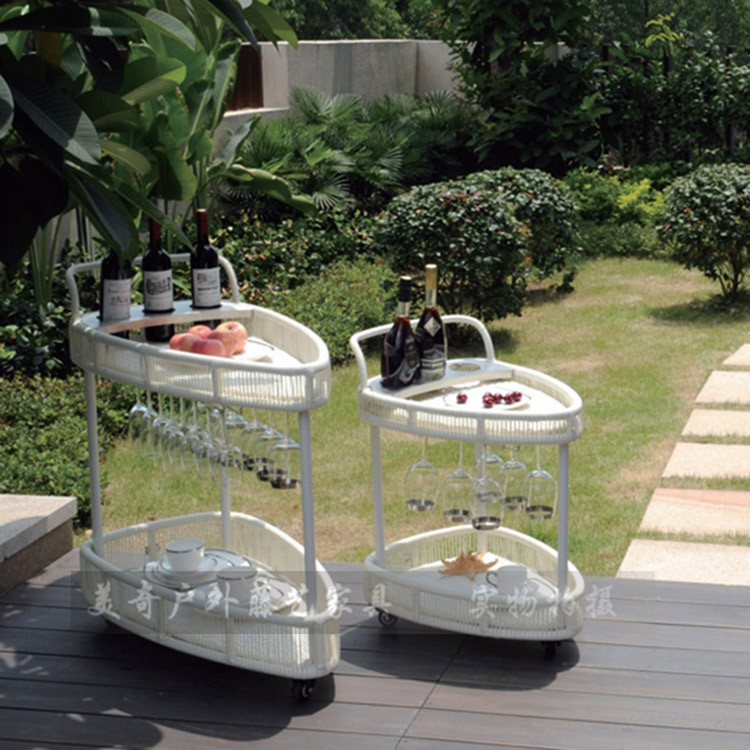 Multi-functional double-decker hand push dining car rattan woven small dining car outdoor garden hotel clubhouse restaurant liquor snack car
