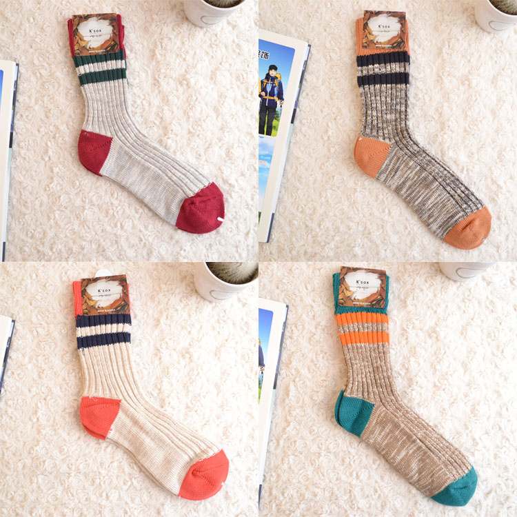 6 pairs of Korea imported winter comfortable color matching wool sports thickened warm mid-tube women's socks short boots partner