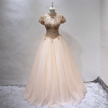 Golden Evening Dress Stand-up Bridal Gown Wedding Toast to the Annual Meeting of the Walk Show Banter Gala Dinner Late Dress