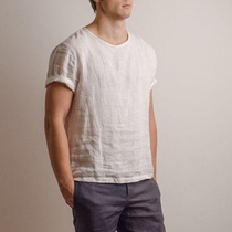 Pure Comfort Total Linen T-shirt Natural Pure Hanmb Man Base Short Sleeve Casual minimalist Breathable Sweat