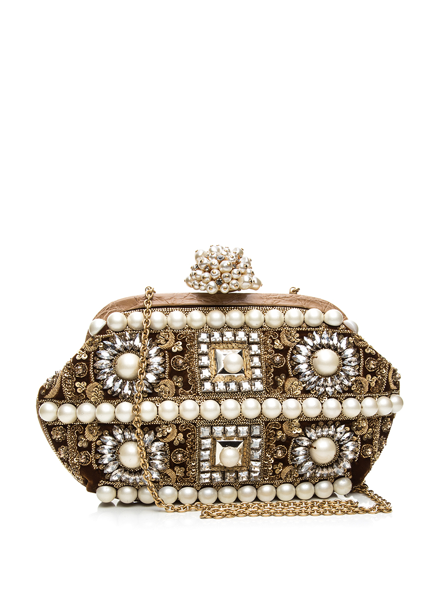 Dolce&Gabbana 棕底钉珠水钻饰链条晚宴包