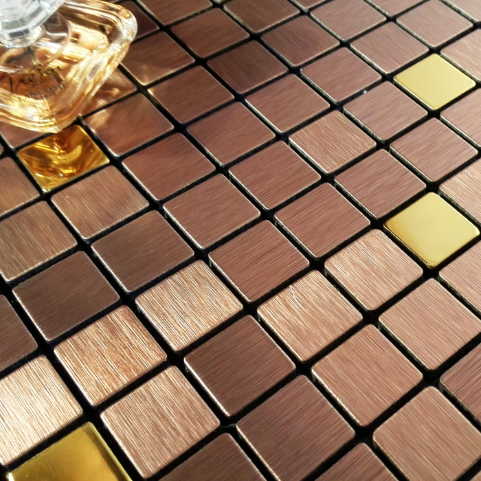 (Pyramid) brown copper tea gold wire drawing silver mirror aluminium plastic plate back adhesive self-adhesive metal mosaic new wall brick paste