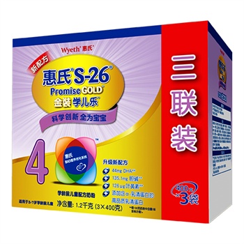 惠氏 S-26金装学儿乐学龄前儿童配方奶粉4段 1200g 3连包
