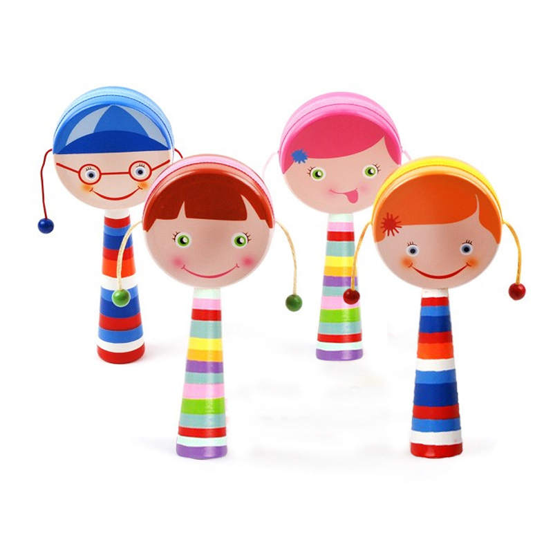 Dial Wave Drum Wooden Cartoon Pattern Baby Rocking Drum 0-1 Year Old Hair Sound Traditional Toy Wooden Random Shipping