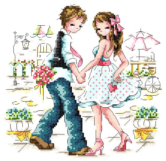 Cross embroidered electronic drawings 3848 SO-370 cartoon lovers 105W* 103H25 colour PAT source files