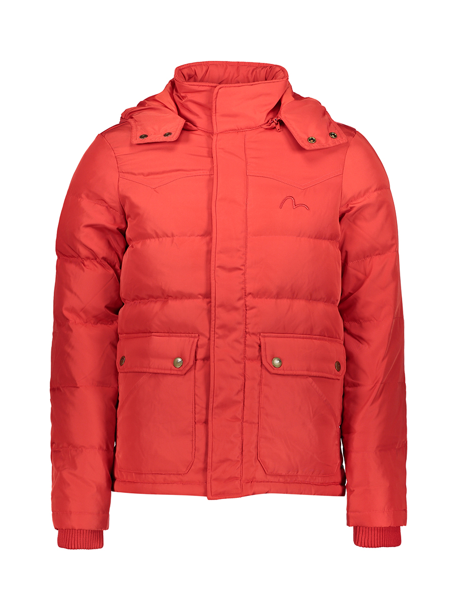 Evisu 大红色口袋绗缝线饰连帽羽绒服