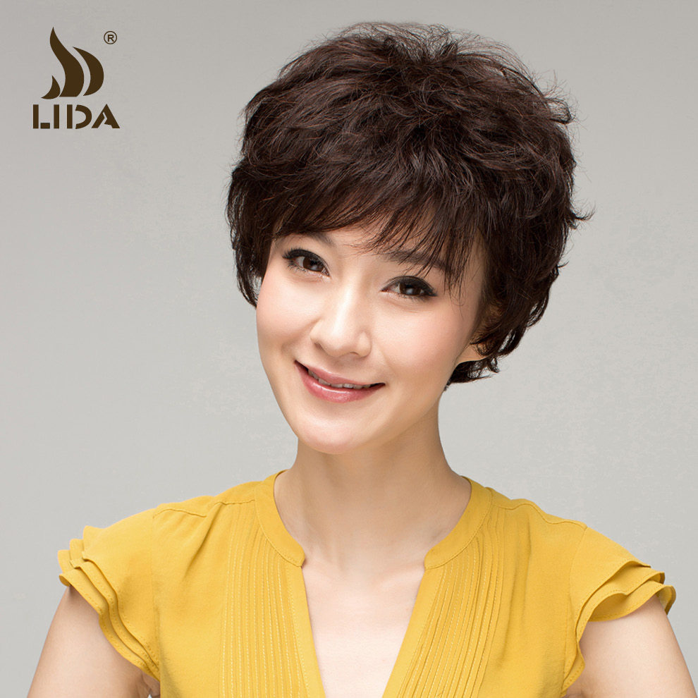 新款真发假发 短发 女 中老年假发 女 卷发 妈妈假发 女士假发套
