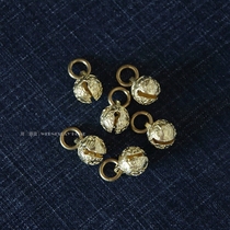 Brass Small Bell Pan Bell Copper Key Button Bell Pendant Metal Key Ring Car Key Buckle Hollowed-out Small Bell Hanging Ornament