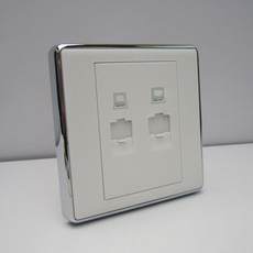 Розетка сетевая LAN tj天基开关插座面板墙壁开关华庭系列 双网线双电脑插座 银边