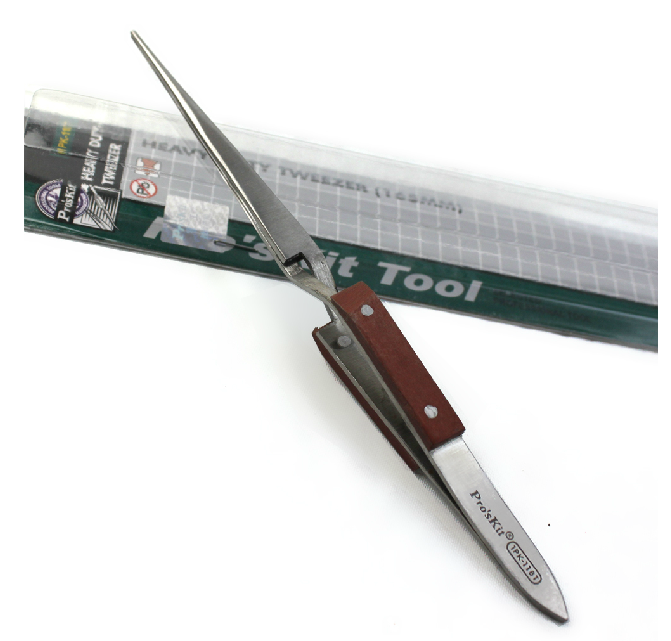 Taiwan Bao 1PK-118T Wood Handle Stainless Steel Twezers Small Tip Rebound Slip Speps Twezers (165mm)