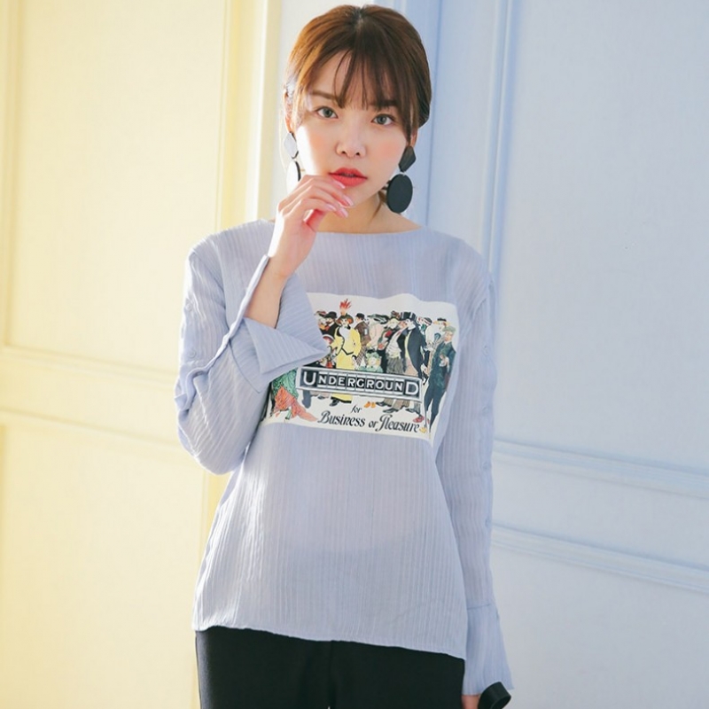 韩国stylenanda官方正品 纽扣点缀and印花设计衬衣
