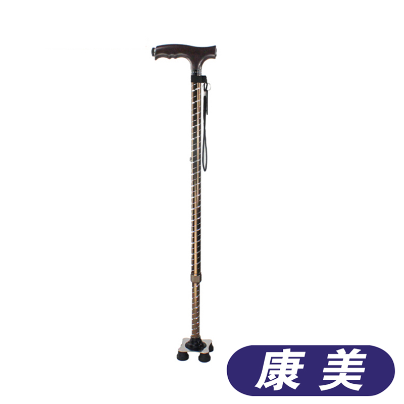 folee富林老人拐杖 四脚助行器 可调节带灯老年拐杖 四角手杖ts