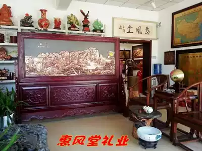 Copper relief Taishan safflower pear) double-sided mahogany floor screen) Chinese modern ornaments opening housewarming gifts