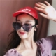 Hàn Quốc yêu kính râm trong suốt hình trái tim nữ thủy tinh 2018 cá tính mới mặt tròn hoang dã kính râm màu đỏ Kính râm