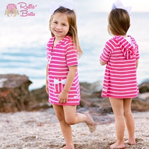 Rufflebuts girls short sleeves with cap suction towels jacket children baby beach bath towels quick dry sunscreen